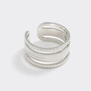 Bague ouverte texturée en acier inoxydable
