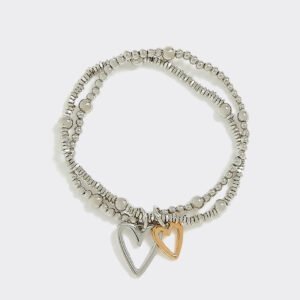 Bracelets en billes avec breloques en coeur - Ensemble de 2